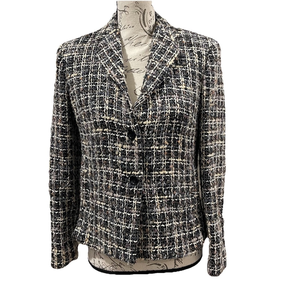 Garfield & Marks Ciara Jacket Women Wool 6P Black White Tweed Blazer Office